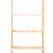 Wooden bookshelf with four shelves on a white background