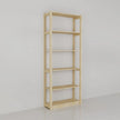 Wooden bookshelf with six shelves on a white background