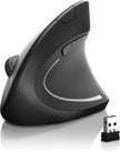 A black Lundia vertical ergonomic mouse with a scroll wheel and USB dongle