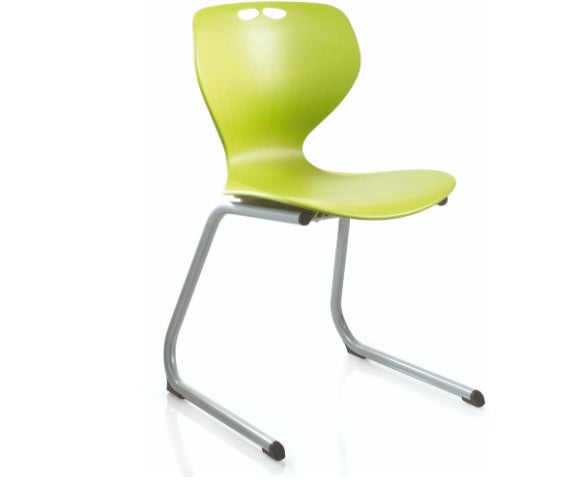 Green chair with metal legs on a white background