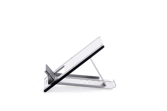 silver laptop stand with height adjustment