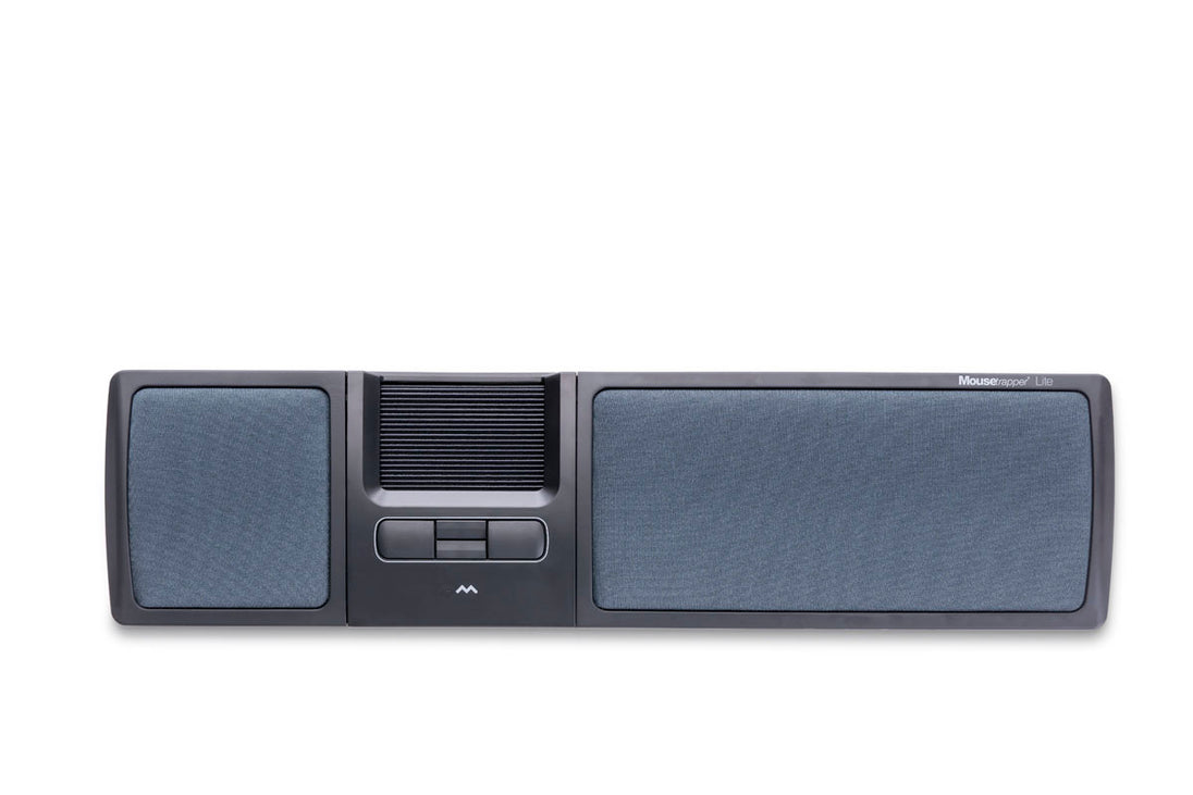 A black Mousetrapper Lite device with a central mouse trap mechanism and dual speaker compartments.