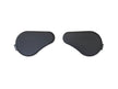 A pair of black faux leather arm supports designed for desk use, to alleviate neck, shoulder, and back strain.