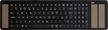 A black Mousetrapper Type keyboard with built-in smart solar cells, featuring a slim and lightweight ergonomic design with adjustable feet.