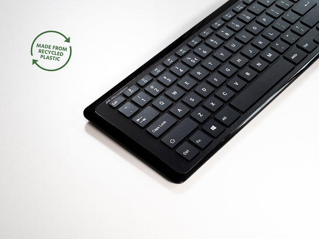 black compact keyboard with white lettering