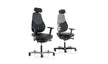 Two ergonomic office chairs on a white background