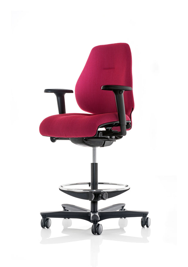 red draughtsman chair with armrests and footring