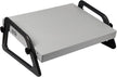 A gray footrest with a removable cover and a small compartment, overall adjustable in height and inclination.
