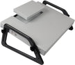 A white and gray Relax footrest with adjustable parts and a compartment for a dictation pedal.