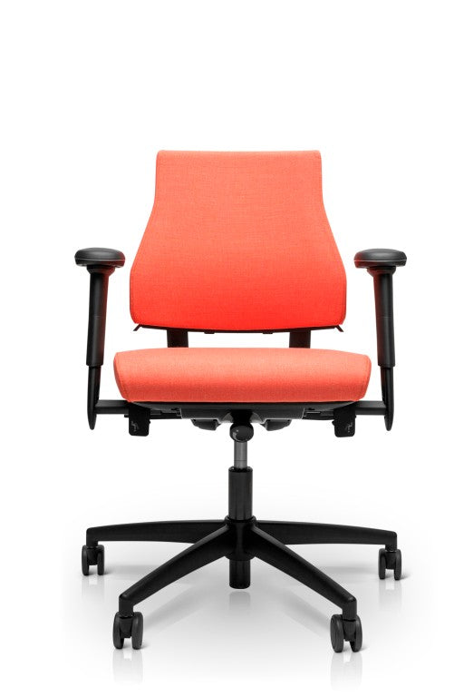 rh axia 3121 low back ergonomic office chair in orange with armrests and 5 point base