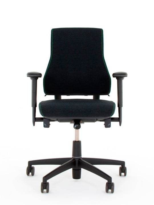 image showing black medium back office chair with armrests and 5 point plastic base