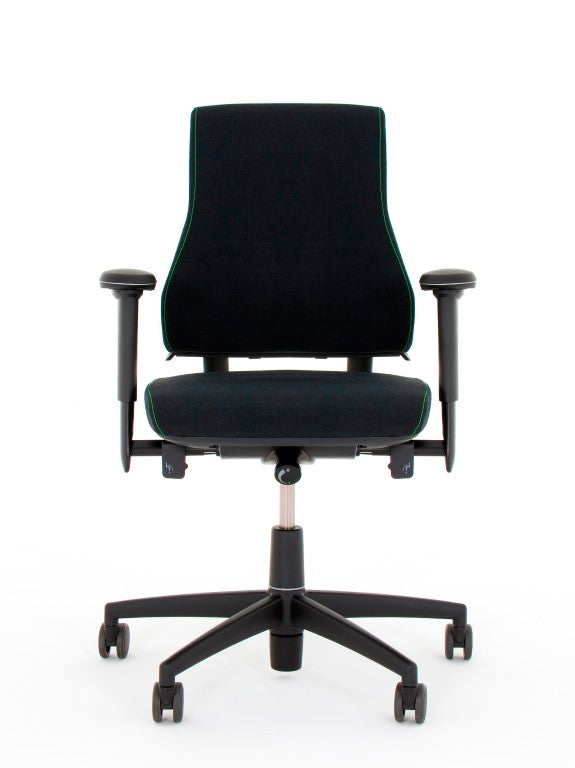 image showing black medium back office chair with armrests and 5 point plastic base
