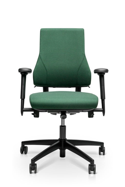 green medium back office chair with armrests and 5 point base