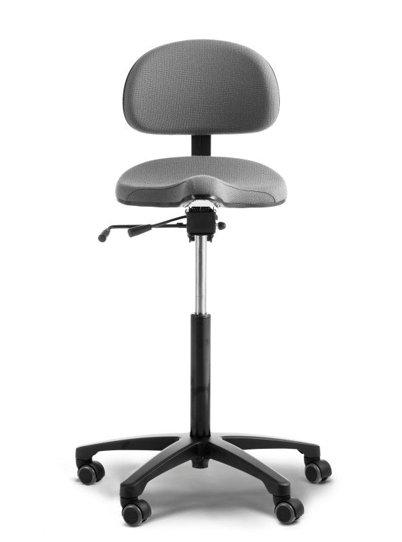 rh support 4501 shown from front with grey fabric seat and backrest and 5 point base in black aluminium