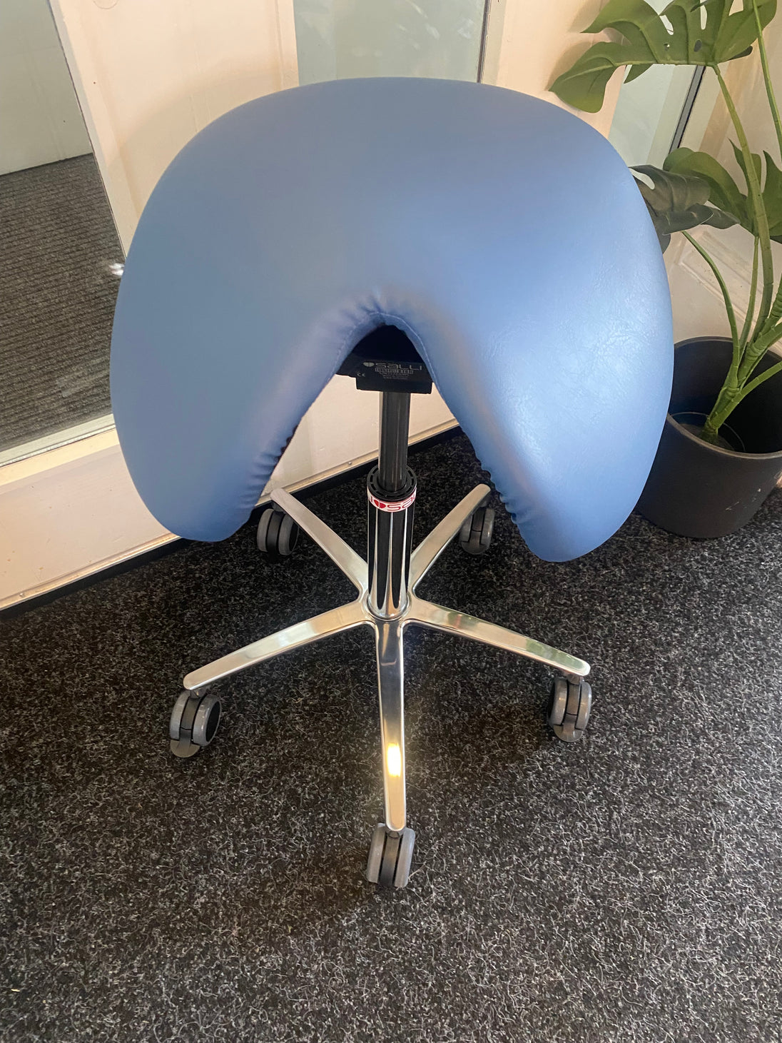 salli classic saddlechair for dentists smoke grey leather with metallic base