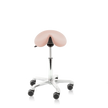 light pink seamless saddle stool with polished aluminium base