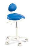 blue vinyl medical dental stool with backrest and white aluminium base