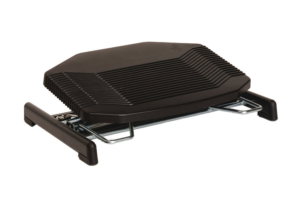A black Score Basic 950 footrest with an adjustable angle and height, designed to be placed under an office chair.