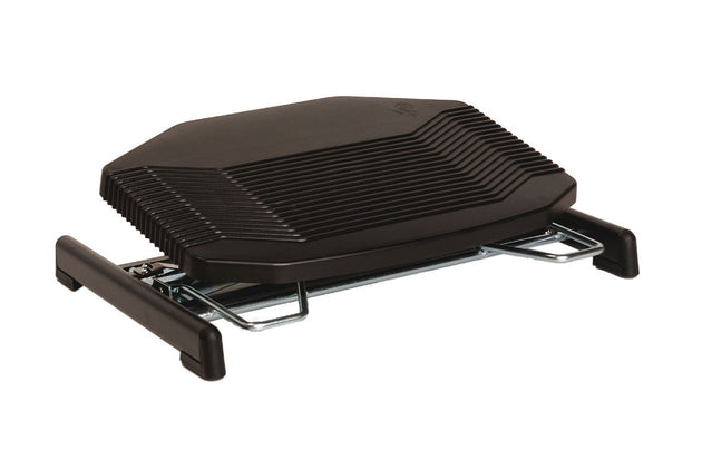 A black Score Basic 950 footrest with an adjustable angle and height, designed to be placed under an office chair.