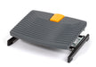 black footrest with orange button for height adjustment