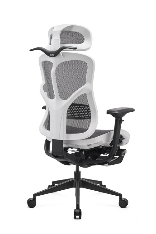 Grey and black ergonomic office chair on a white background