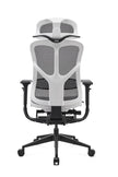 Ergonomic office chair with mesh back and black base on a white background