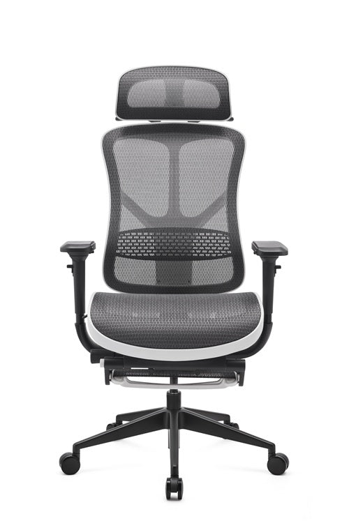 Black mesh office chair on a white background