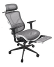 Ergonomic office chair with mesh back and adjustable armrests on a white background