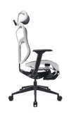 Ergonomic office chair with adjustable headrest and lumbar support on a white background