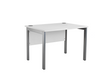 White office desk with silver legs on a white background