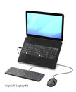 A laptop with an attached ergonomic keyboard and mouse on a flat surface, representing the Ergosafe Laptop Kit.