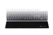 image showing black trapezium standard wrist support in front of a standard size keyboard