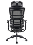Black ergonomic gaming chair with mesh back on a white background