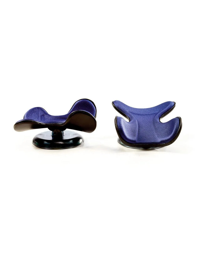 A pair of blue wrist and arm support platforms with a sleek design, intended for computer desk use.