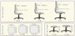 Measurement chart for office chairs with dimensions and seat size options.