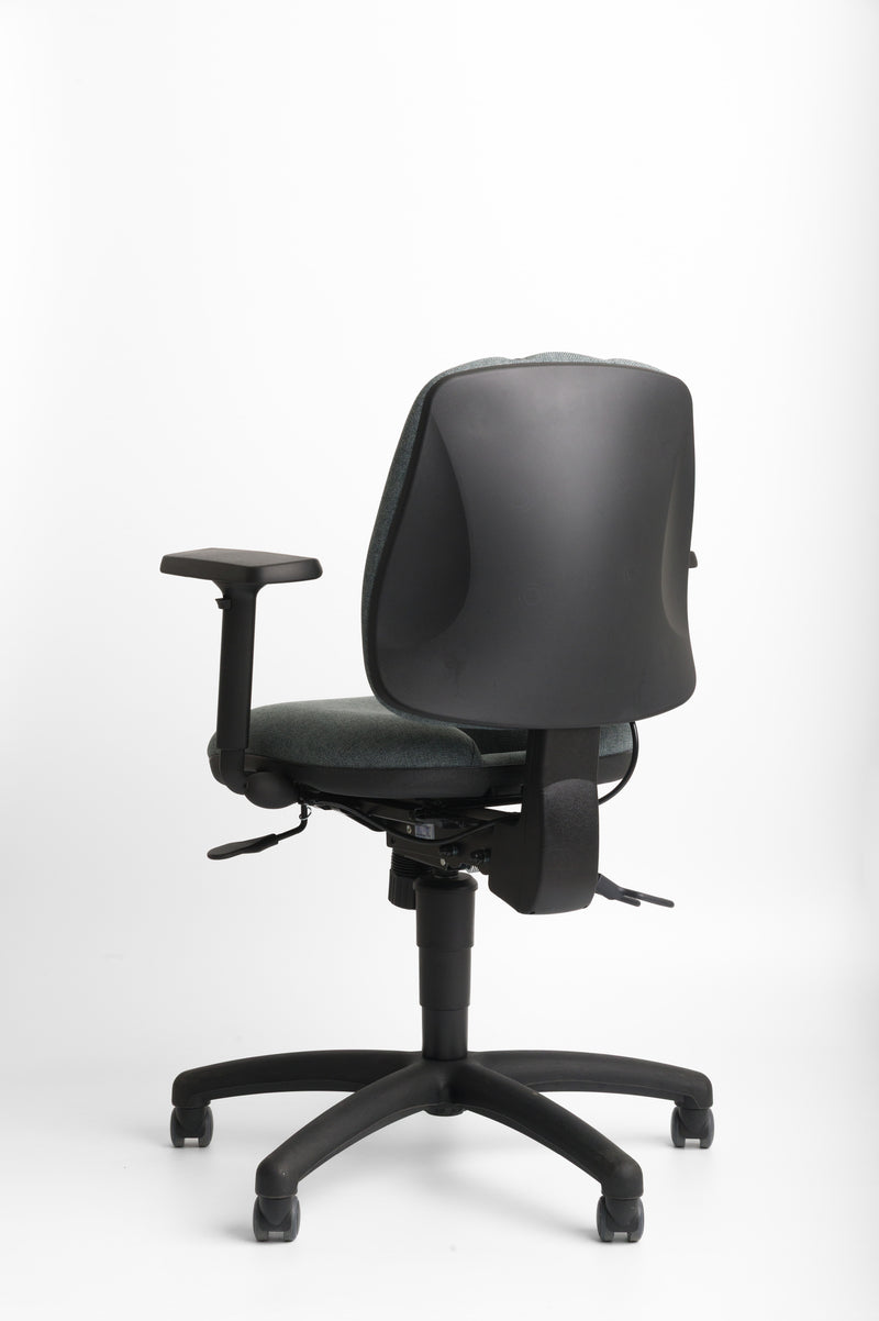 Black ergonomic office chair on a white background