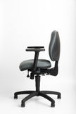 Grey ergonomic office chair with armrests on a white background