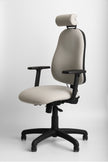 Ergonomic office chair with adjustable headrest on a white background