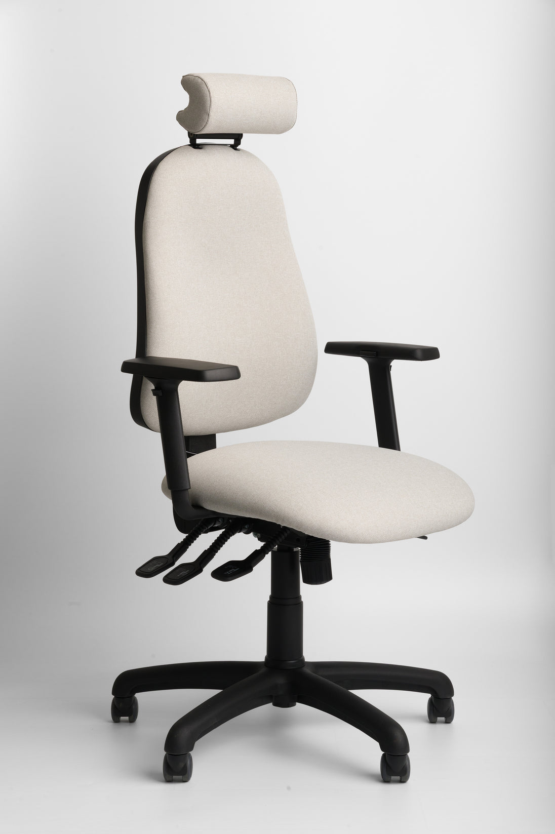 Ergonomic office chair with headrest on a white background