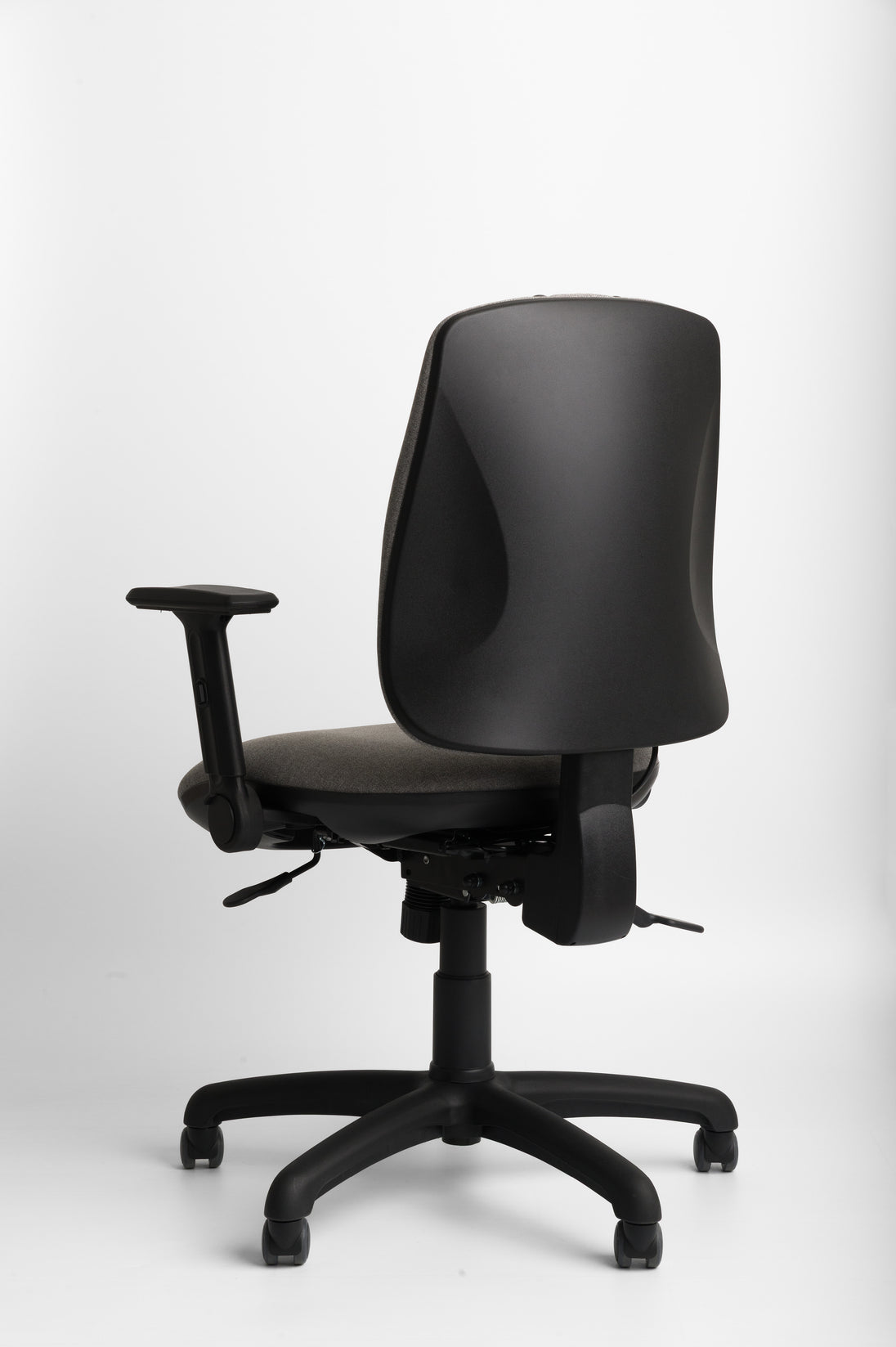 black ergonomic office chair on a white background