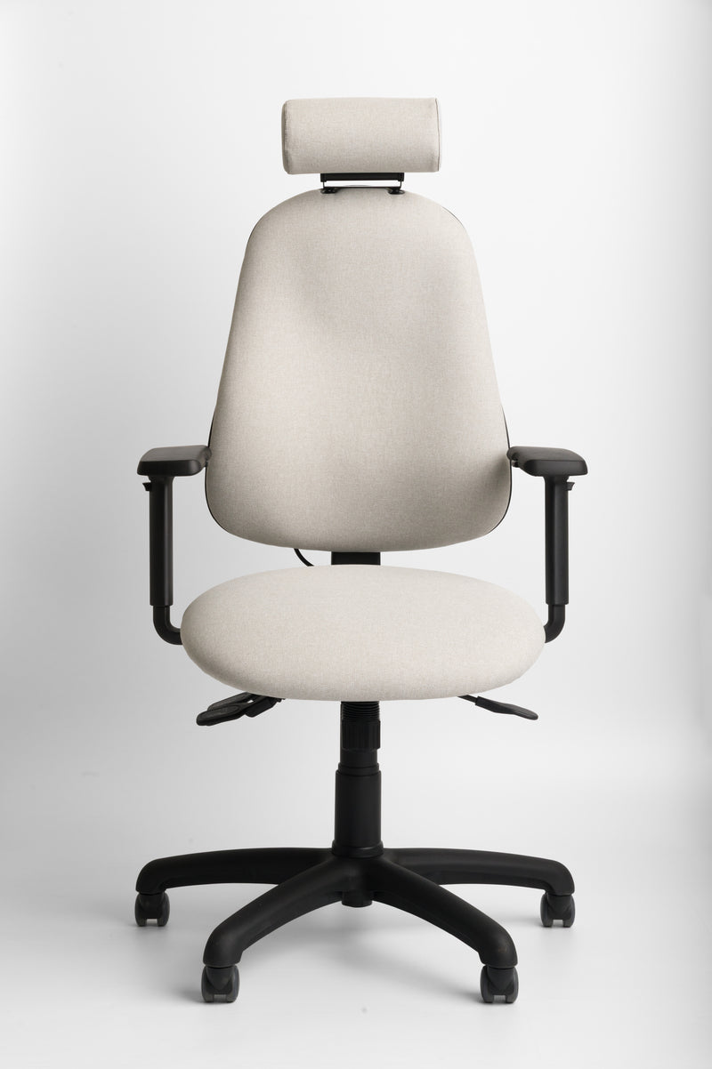White office chair with black base on a white background