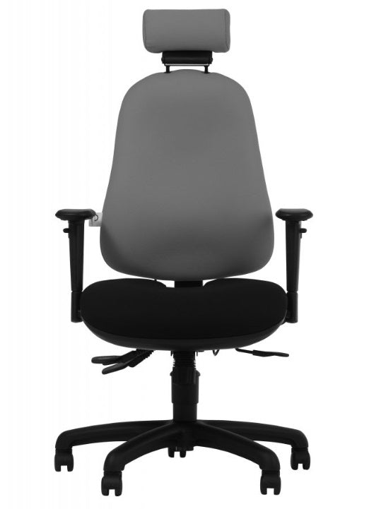 Gray office chair with black base on a white background