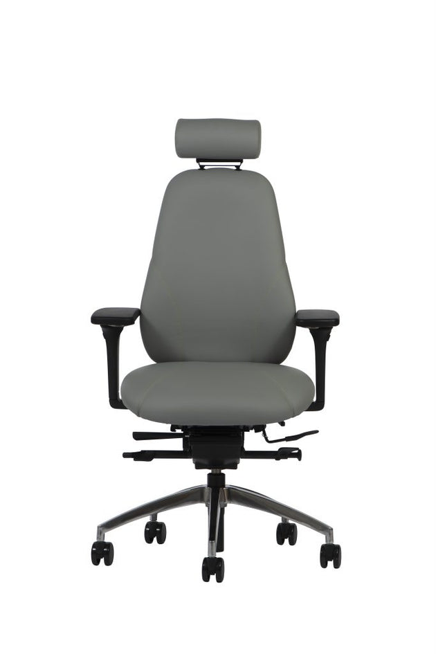 Gray office chair with headrest on a white background